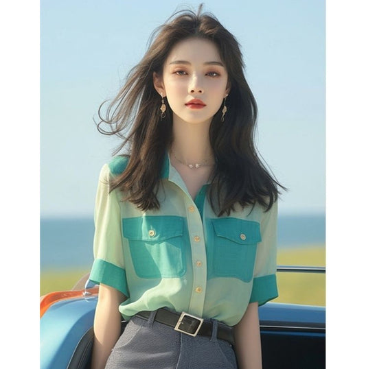 Women's Casual French Button Chiffon Top