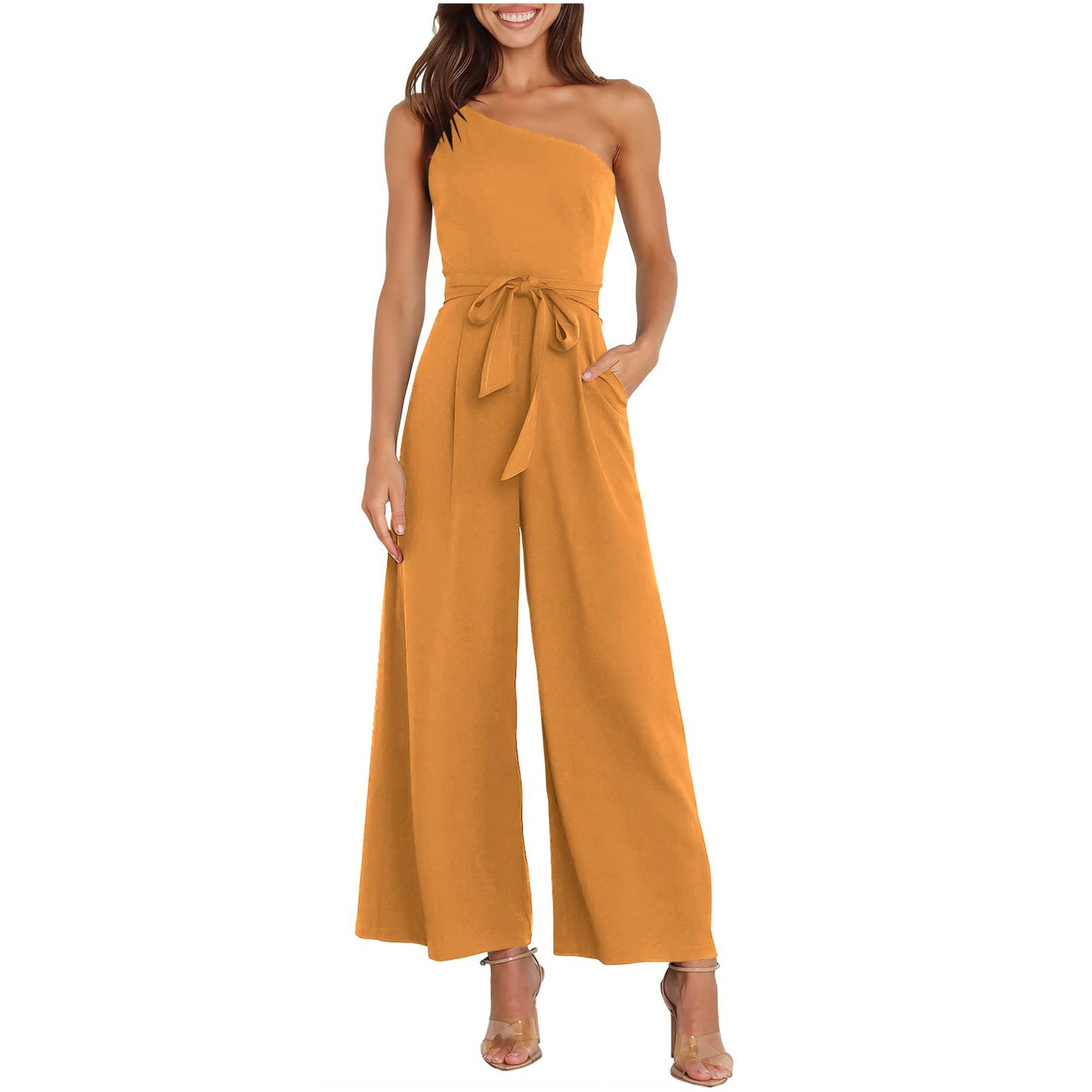 Temperament Commute Solid Color Lace-up Jumpsuit For Women