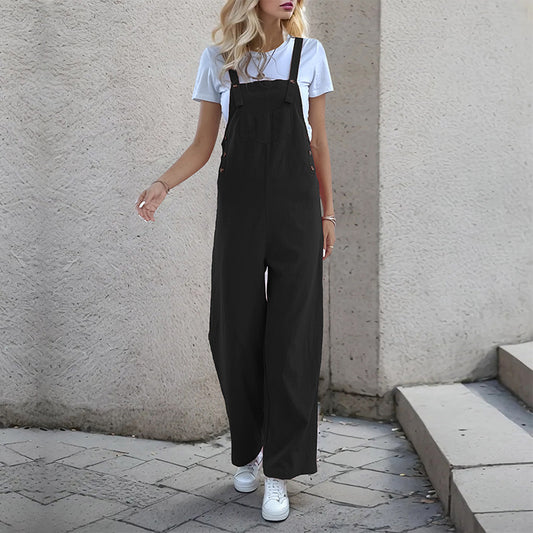 Summer Women's Casual Long Solid Color Suspender Pants