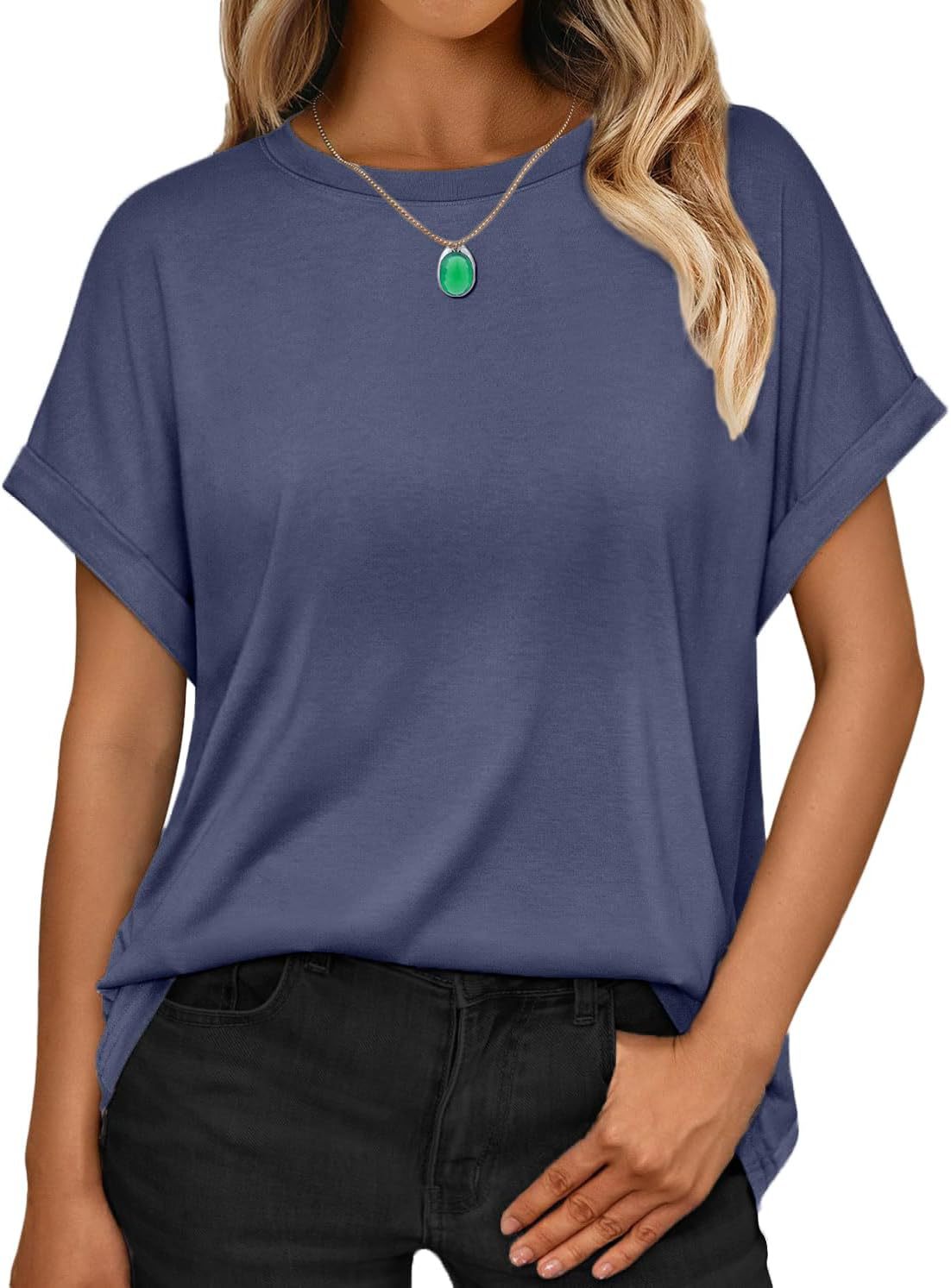 Women's T-shirt Round Neck Simple Solid Color Top
