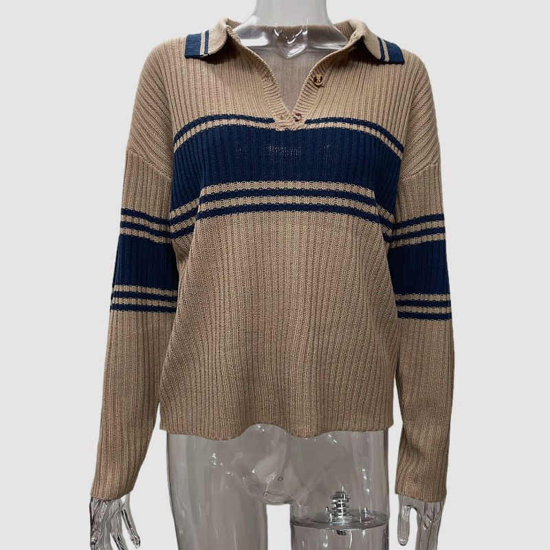 Retro Lapels Loose Slimming And All-matching Sweater For Women