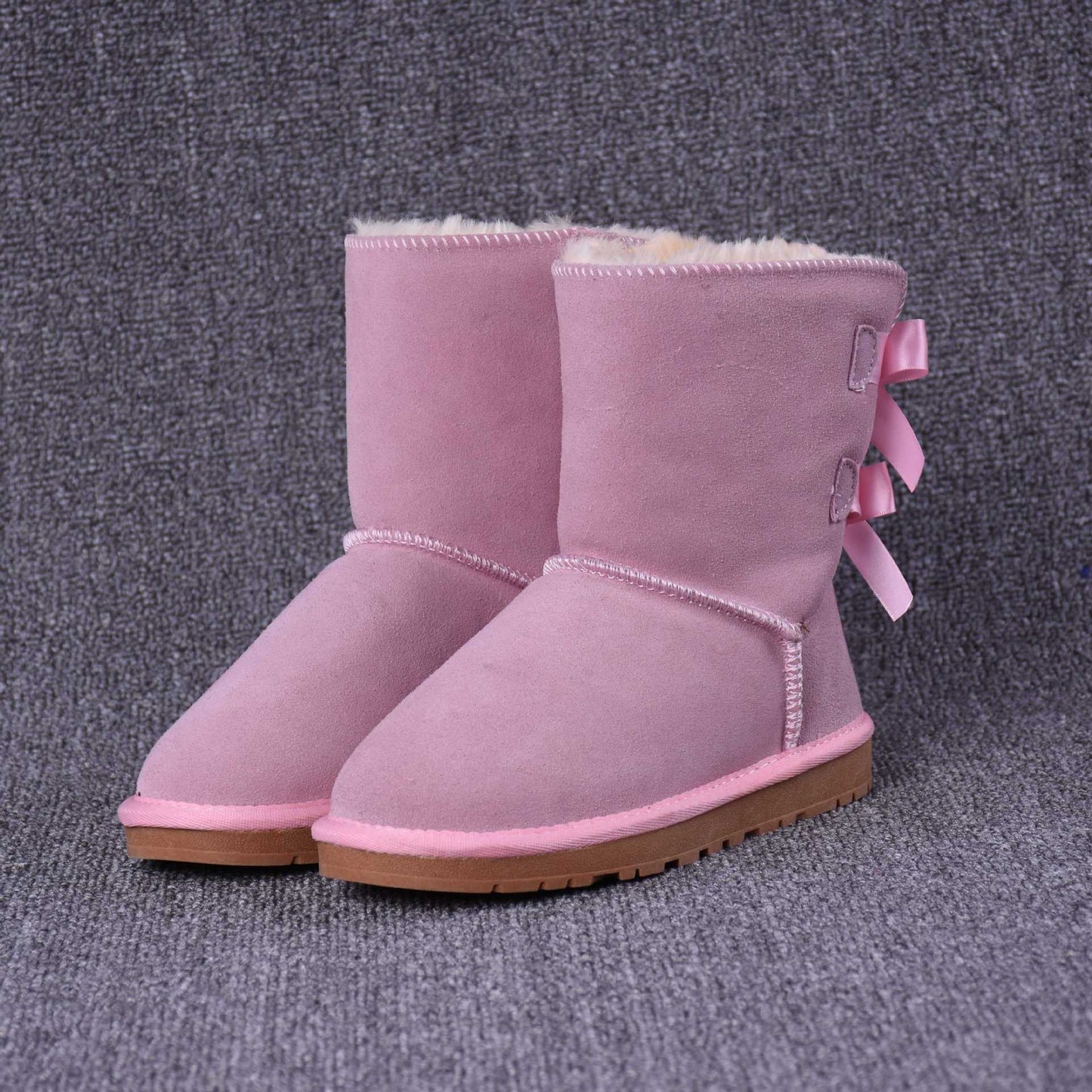 Women's Solid Color Bow Mid-tube Snow Boots