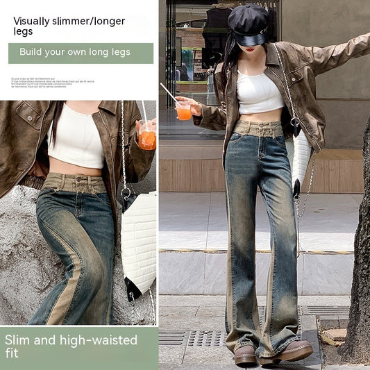 Patchwork Retro Kontrastfarvet Flared Jeans