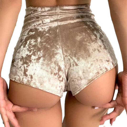 European And American Style High Waist Shorts Slim Velvet
