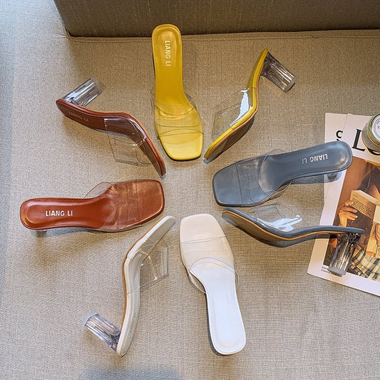 Fish Mouth Transparent Sandals And Slippers Women's Thick-heeled High-heeled
