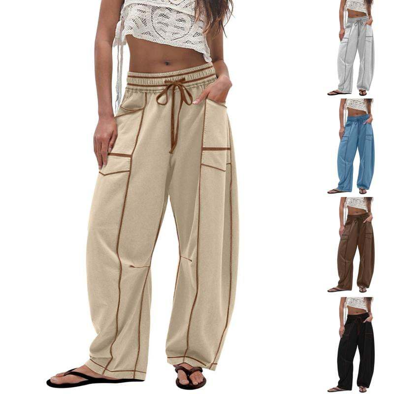 Casual Summer Wide Leg Drawstring Waist Casual Pants