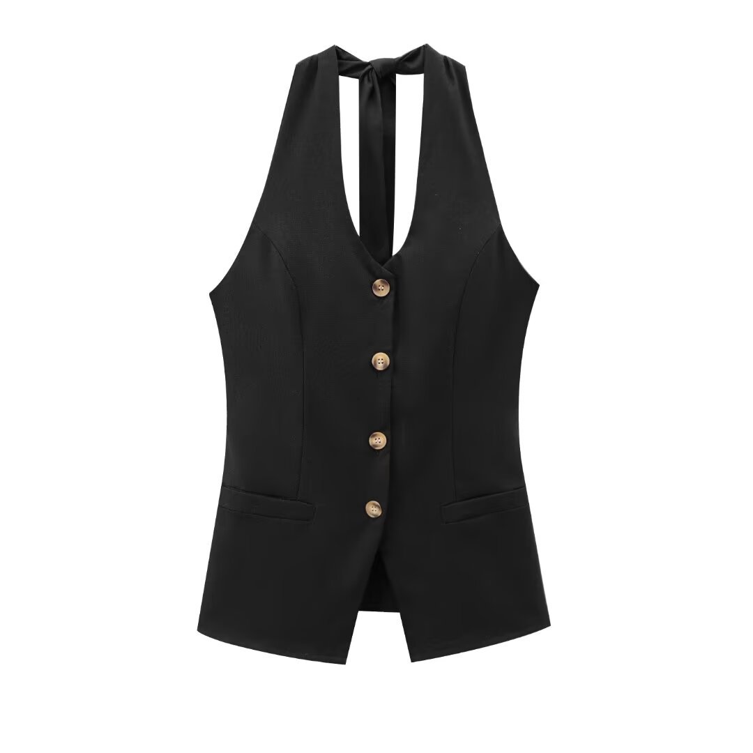 Classic Style Cotton And Linen Halterneck Vest Suit Women's Summer High-grade Trousers