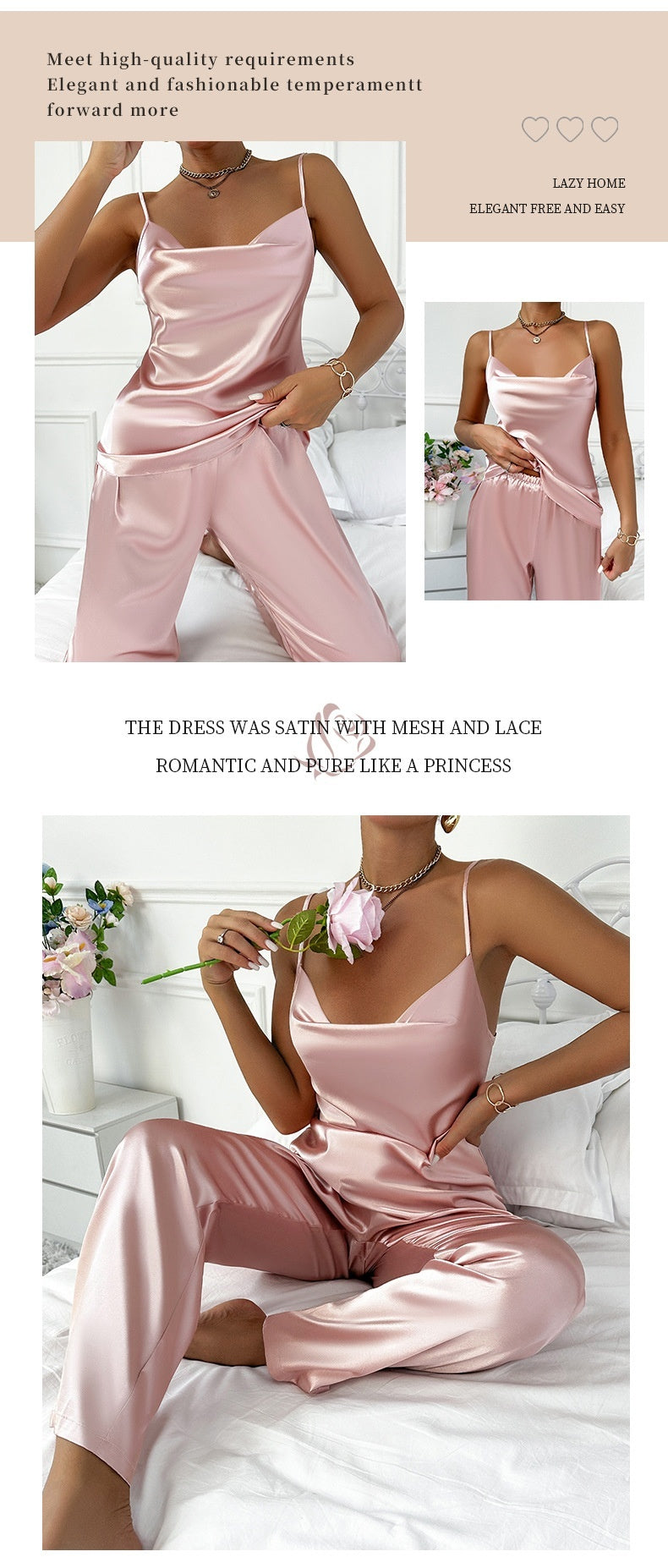 Womens Fashionable Two-Piece Sleepwear Set Camisole And Long Pants
