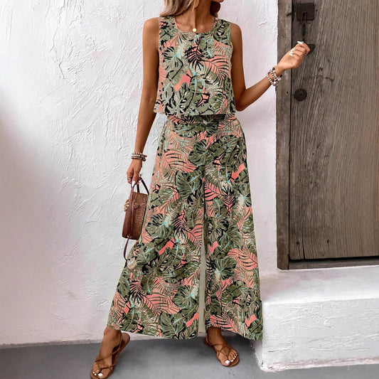 New Summer Strap-Style Printed 2-Piece Set