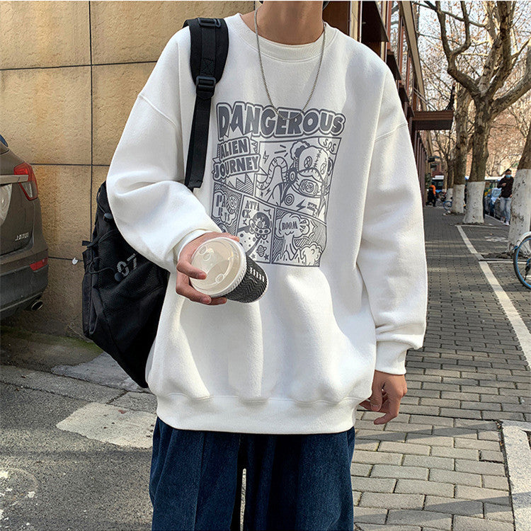 Cartoon Sweater Men's Lazy Style Hoodless Round Neck Top