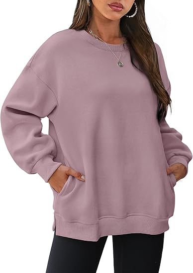 Rundhalset pullover til kvinder – Oversized løs sweatshirt i velour med lange ærmer