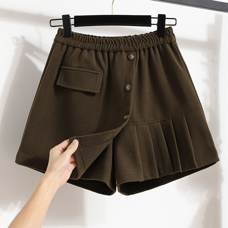 Women's Autumn And Winter Woolen Trousers Skirt Wide Leg Shorts