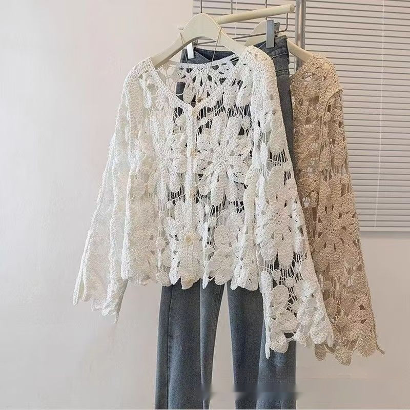 Beach Vacation Hollow-Out Crochet Blouse Top