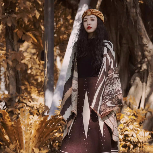 Cashmere-like Polka Dot Warm Cloak Zebra Pattern Inverness