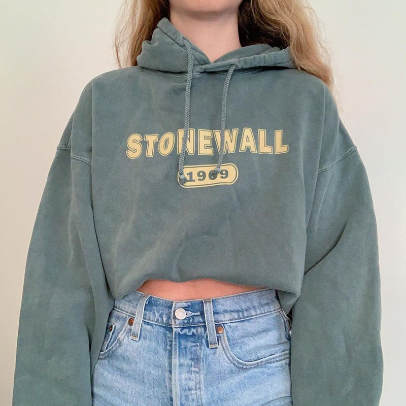 Women's American Retro Grey Blue Hooded Letter Sweatshirt