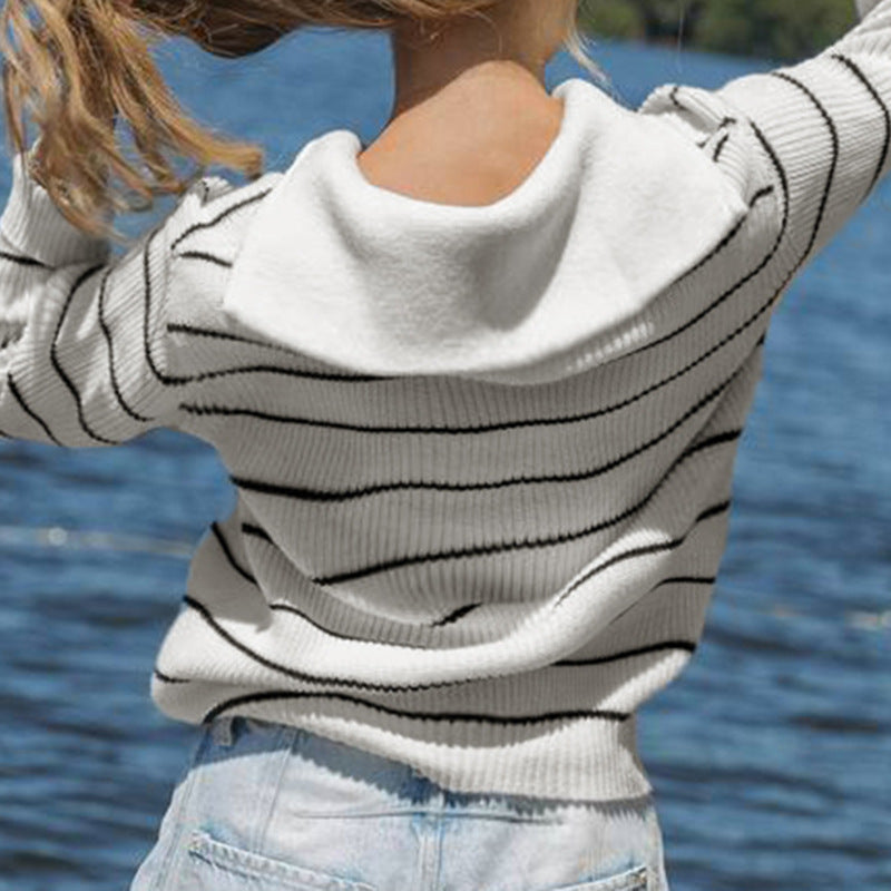 European And American Fashion Casual Striped Lapel Sweater