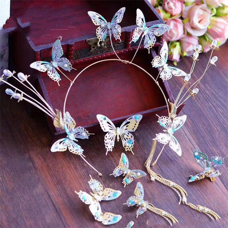 Bride blue butterfly hair band