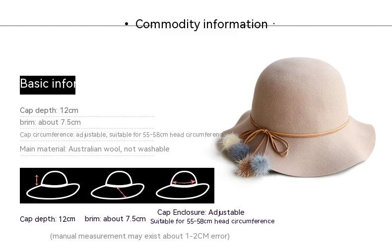 Woolen Warm Fisherman Hat Korean All-matching Basin Hat Lady Felt Cap Mink Fur Ball Billycock