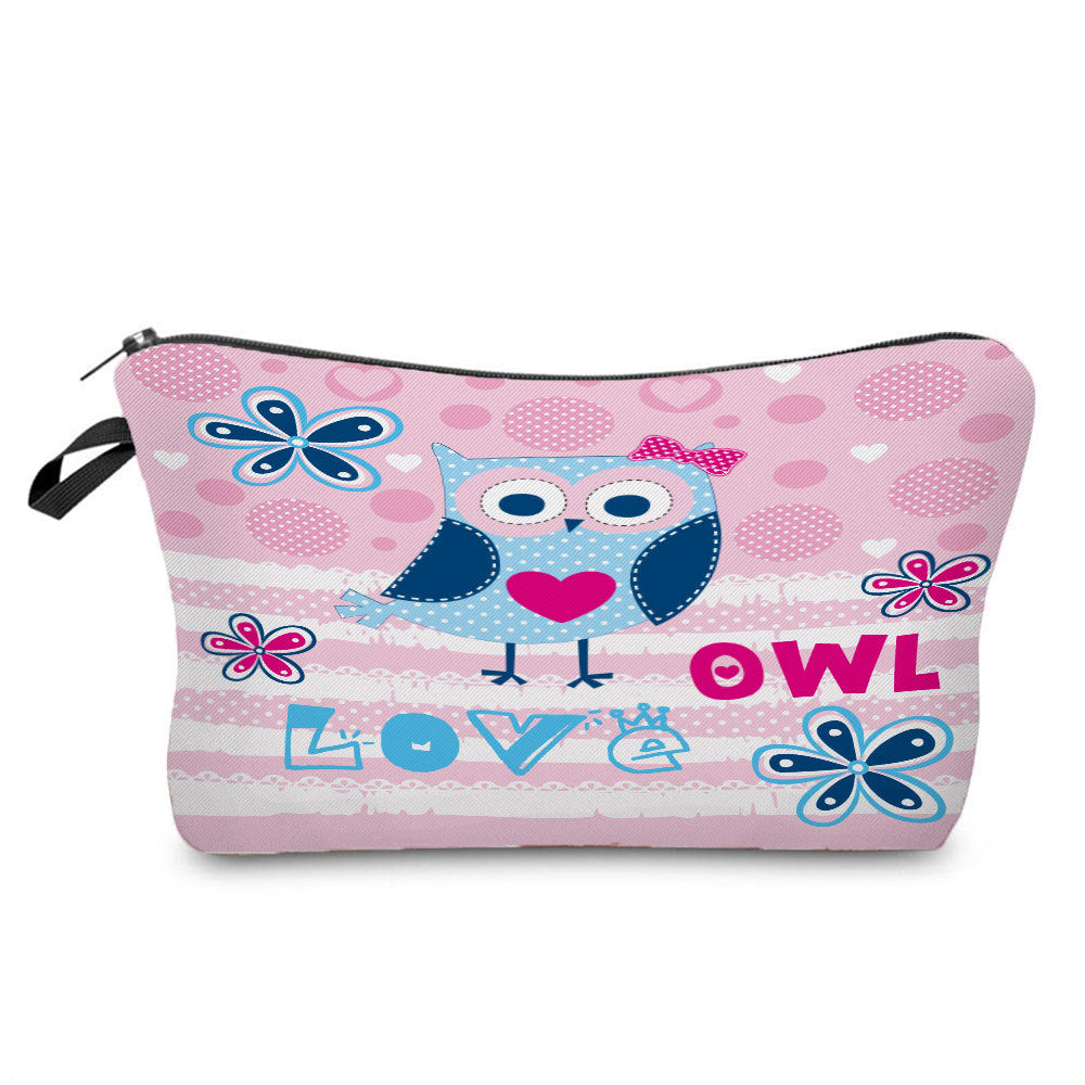 Cartoon Cute Owl Print Cosmetic Bag