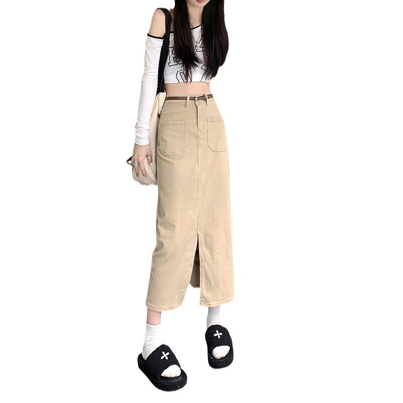 Retro Slit Workwear Skirt Temperament Straight A- Line