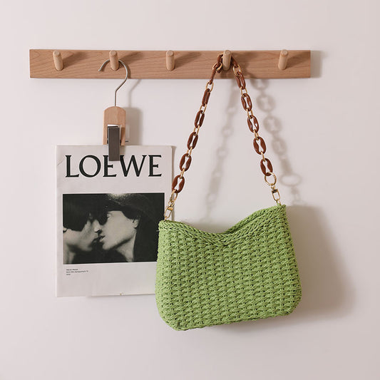 Crescent Single Shoulder Solid Straw Woven Bag