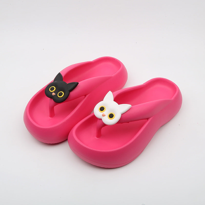 Black And White Cat Flip Flops Women's Outer Wear Thick Bottom