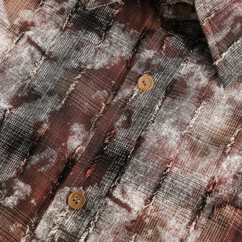 Washed And Worn Plaid Shirt Men's European And American Fashion