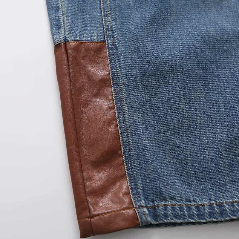 Women's Loose Fitting Leather Washed Skinny Jeans