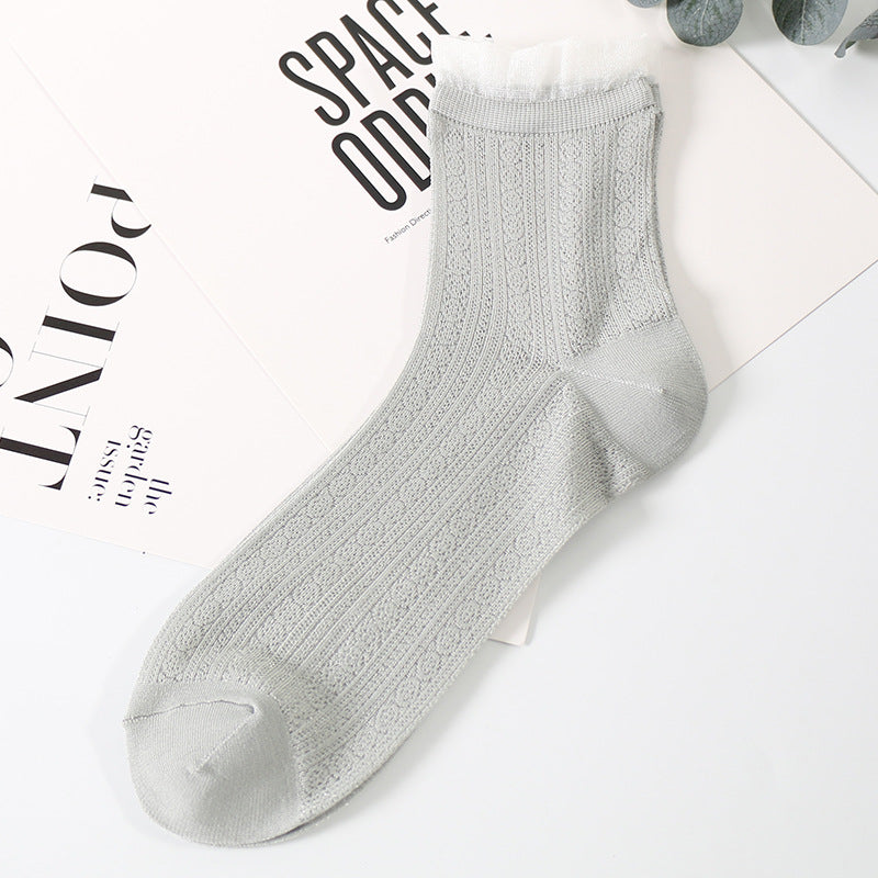 Women's Socks With Glass Silk Lace Hollow Mesh In Tube