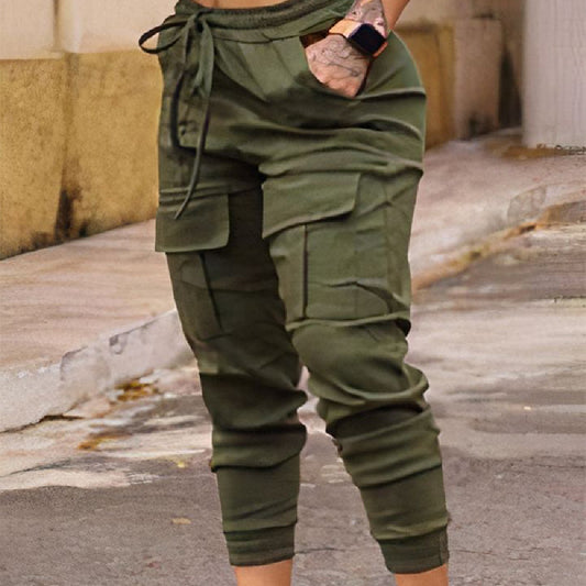 Slim Fit Drawstring Waist Covered Pocket Overalls