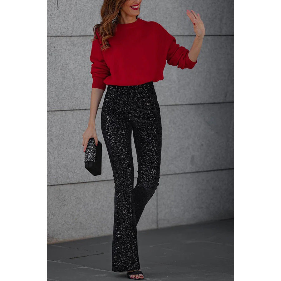 European And American Sequins Elastic Waist Slim Elastic Bell-bottom Pants
