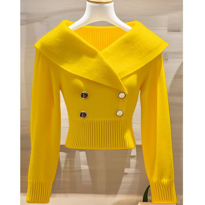 Women's Polyester Lapel Slim Sweater Sweater