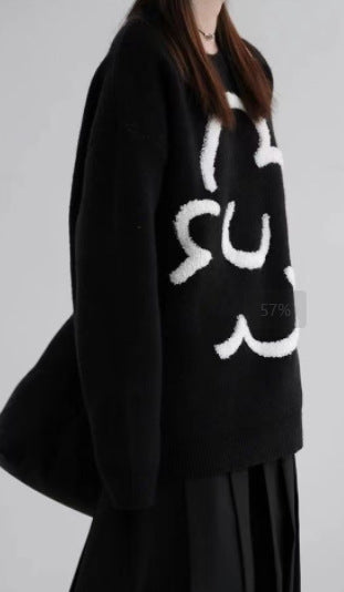 Atmosphere Black Knitted Pullover Sweater For Women