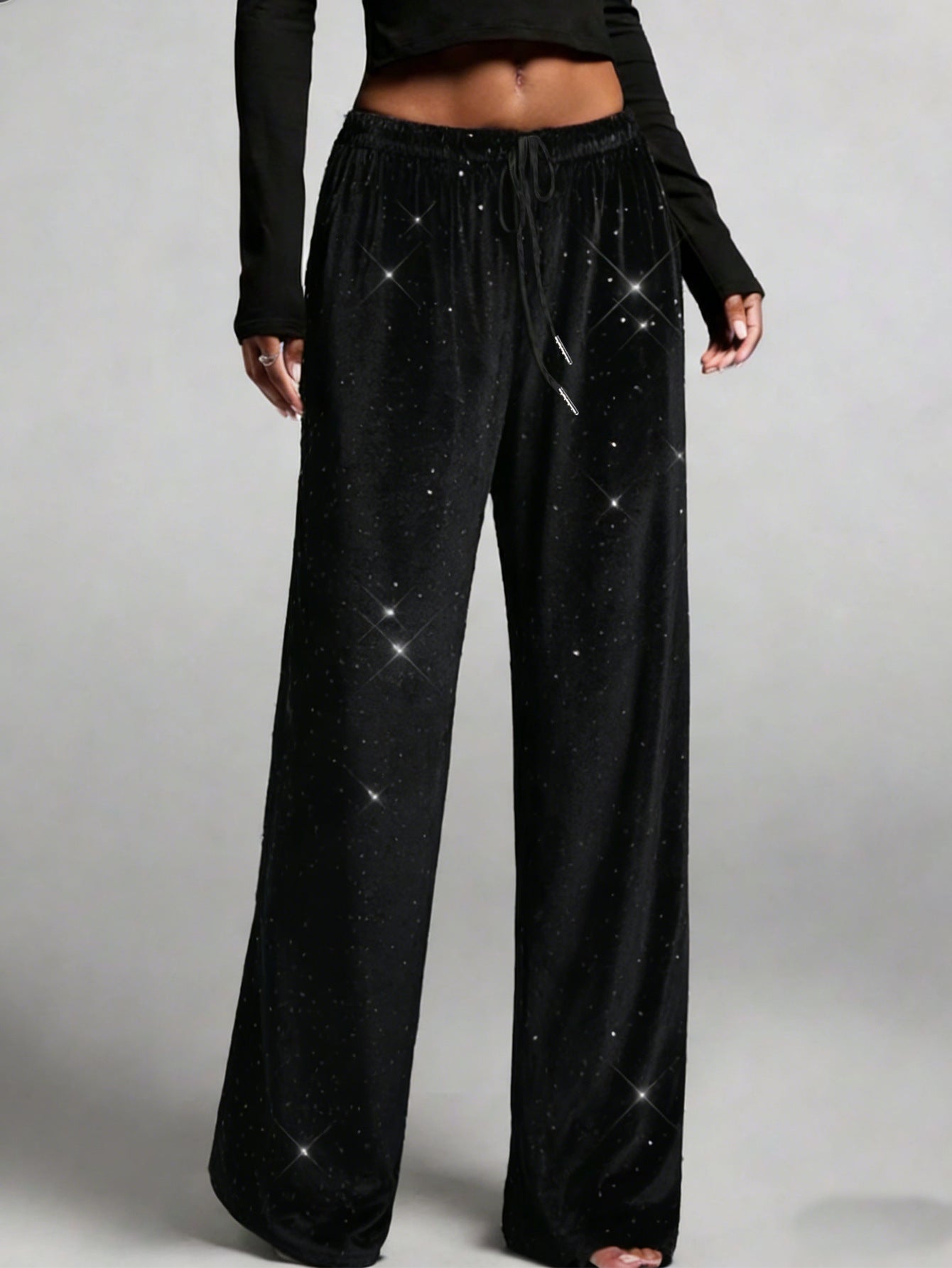 Fashionable Sequined Drawstring Slimming Stretch Pants From Europe And The US