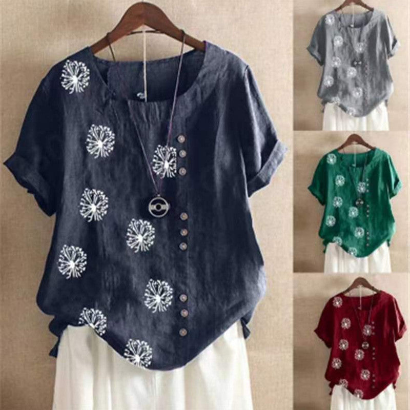 Women's Top Clinch Vintage Cotton And Linen Printing