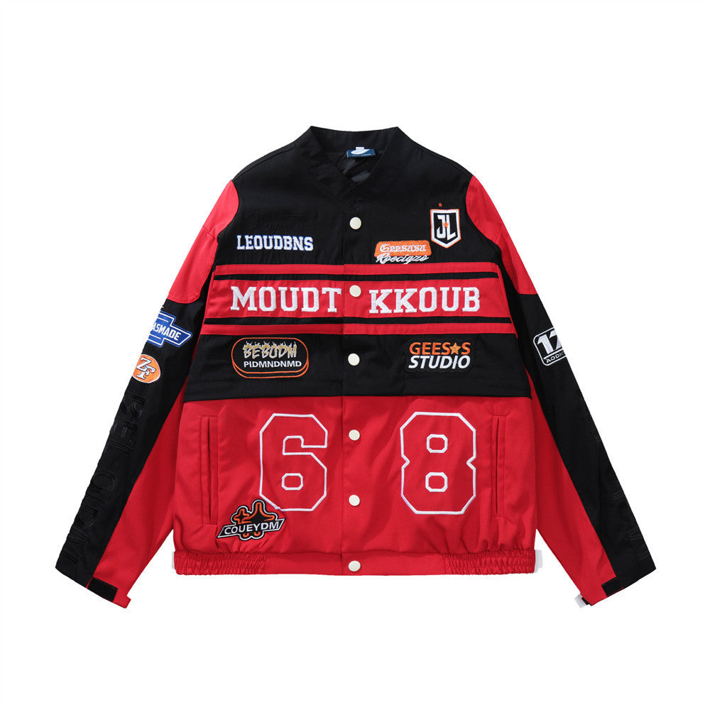 Color Contrast Patchwork Motorcycle Racing Suit Jacket Men