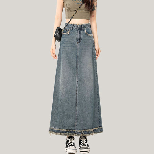 Female Summer Retro A- Line Sheath Niche Flab Hiding Mid-length Skirt Thin