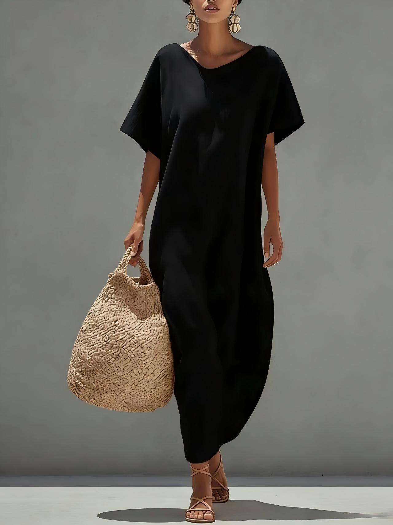 Solid-color Short-sleeve Minimalist Casual Dress