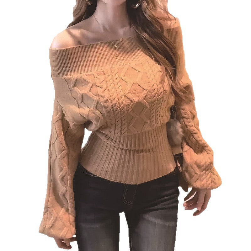 Korean-style Thickened Off-shoulder Long-sleeve Sweater For Women