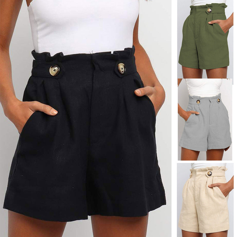 European And American Solid Color High-waisted Frilly Loose Straight-leg Pants