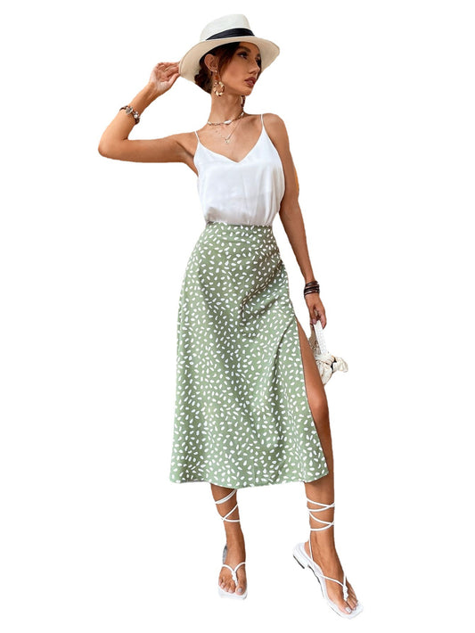 Polka Dot Skirt With Slit A Line
