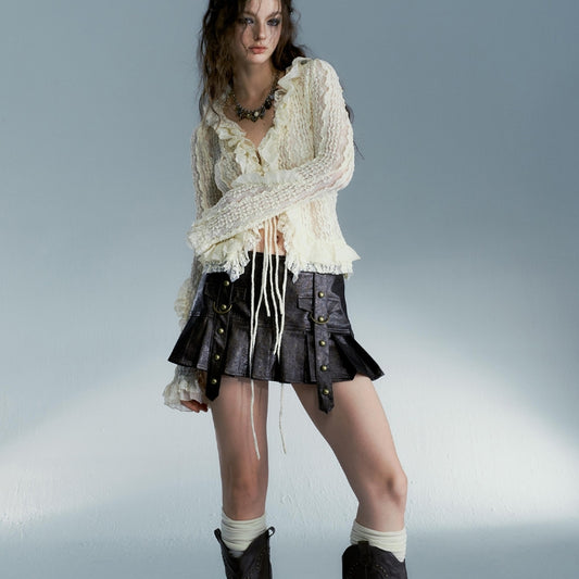 Heavy Wash Leather Skirt Skirt Female Autumn Winter