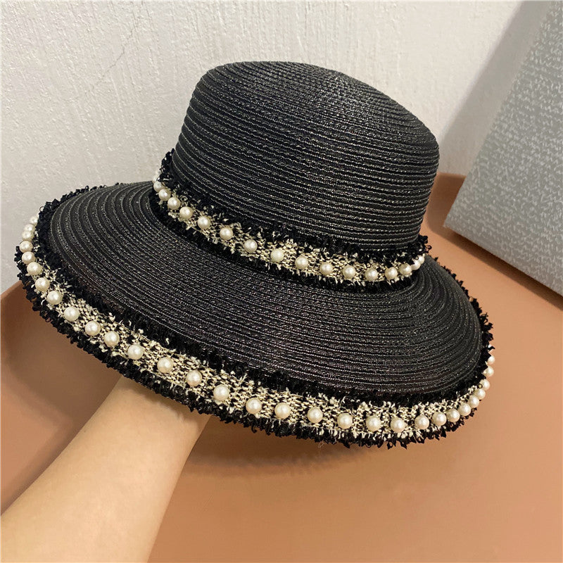 Fringed Pearls Along  Fisherman's Hat With Big Eaves