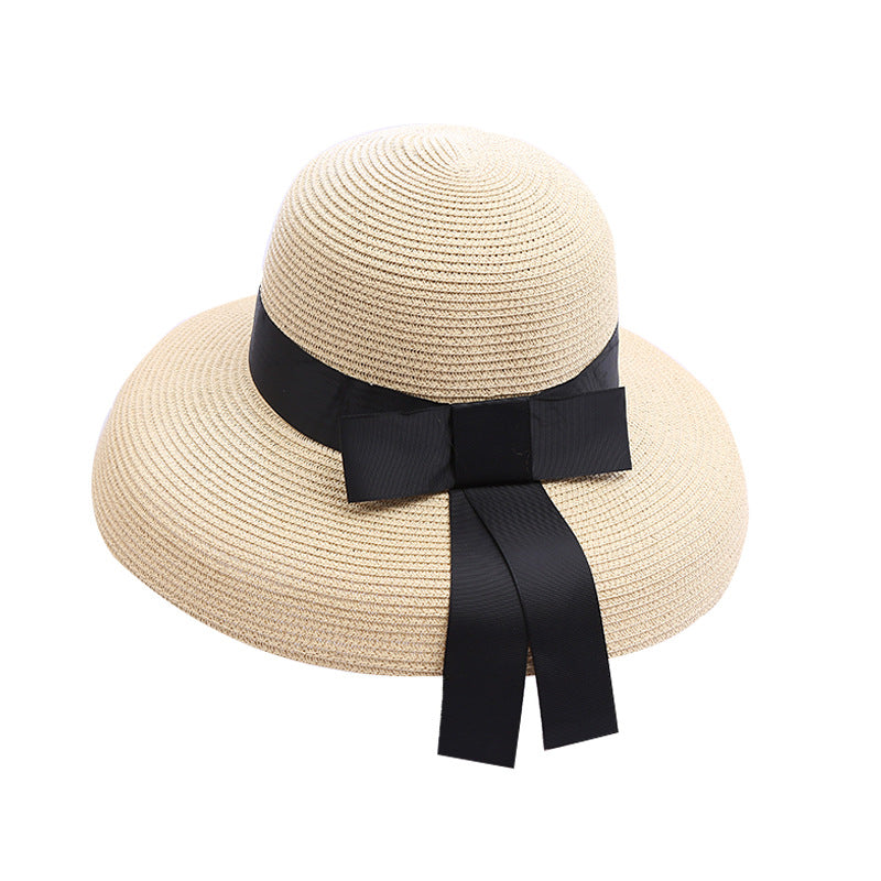 Ladies Sunscreen Sunshade Hepburn Elegant Bow Straw Hat