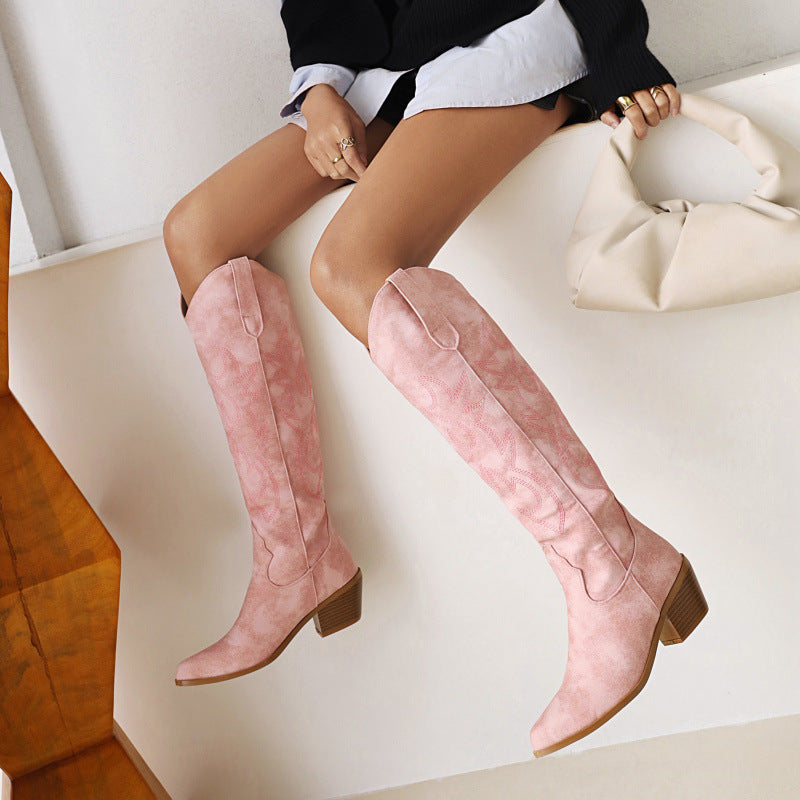 Western Cowboy Embroidered High-Heel Boots