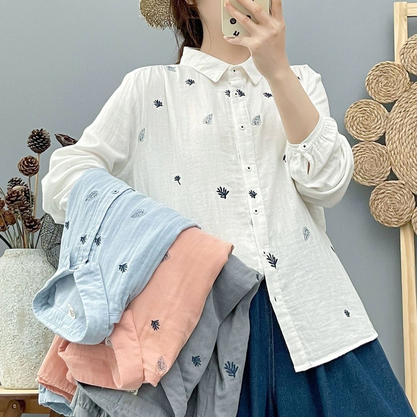 100 Cotton Skin-Friendly And Breathable Women's Long-Sleeve Shirt