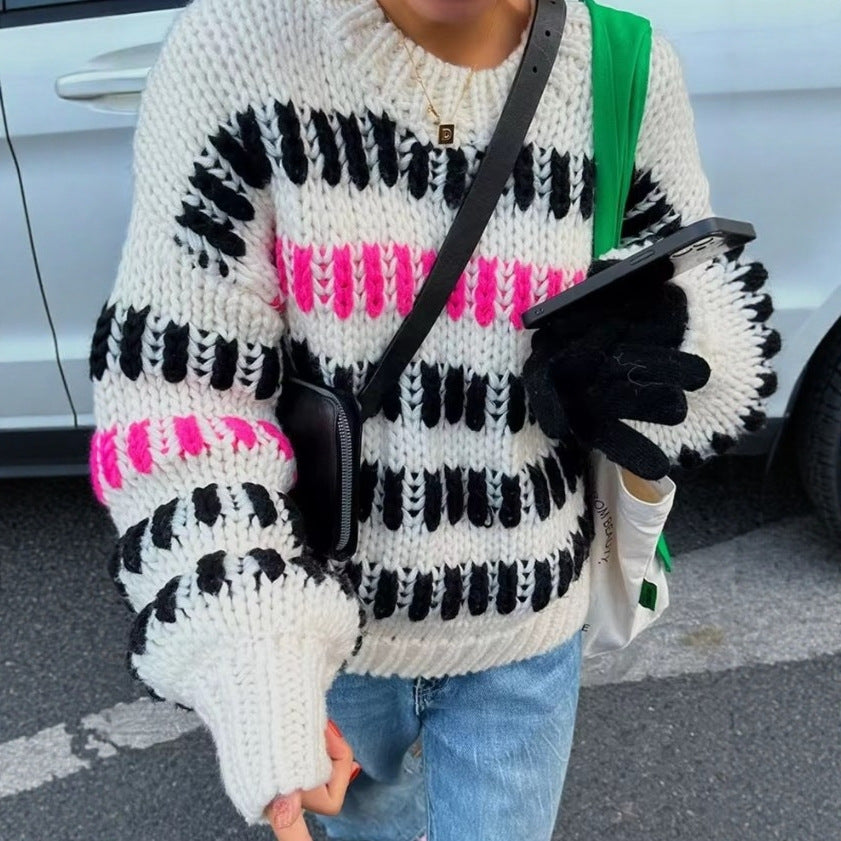 Striped Crew Neck Casual Knitwear For Women