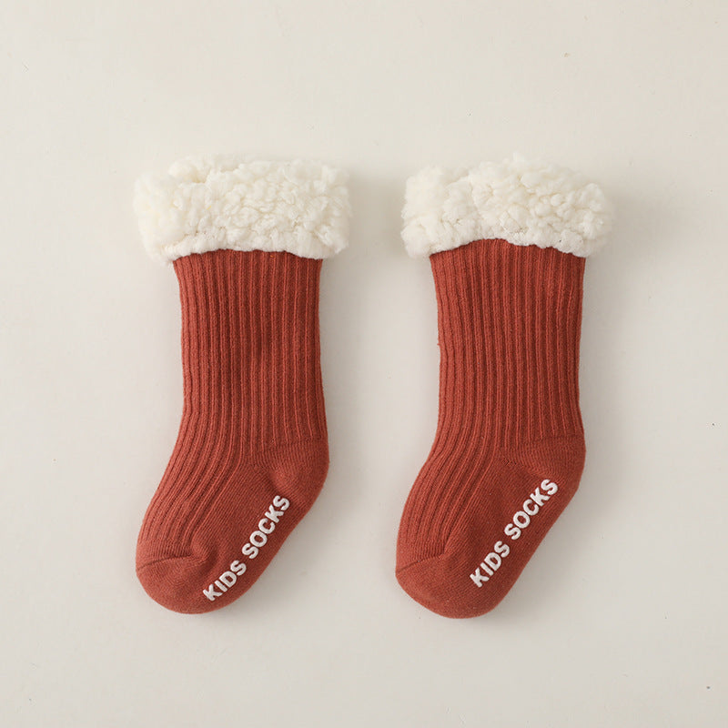 Super Thick Lamb Wool Children's Floor Socks Solid Color