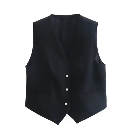 New Temperament Fashion Faux Pearl Button Vest