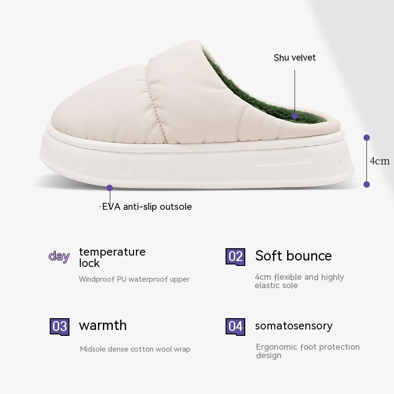 Home Non-slip Warm Plush Latex Waterproof Cotton Slippers